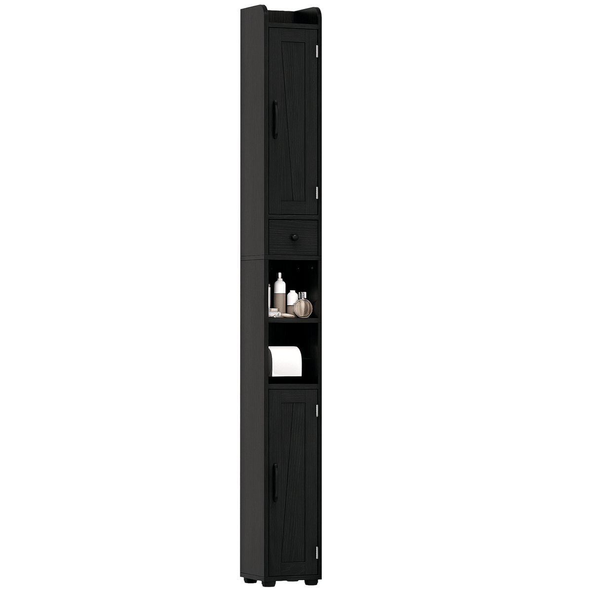 Columna-de-baño-Over-Homcom-2-puertas-con-portarrollos-negro-fondo-blanco