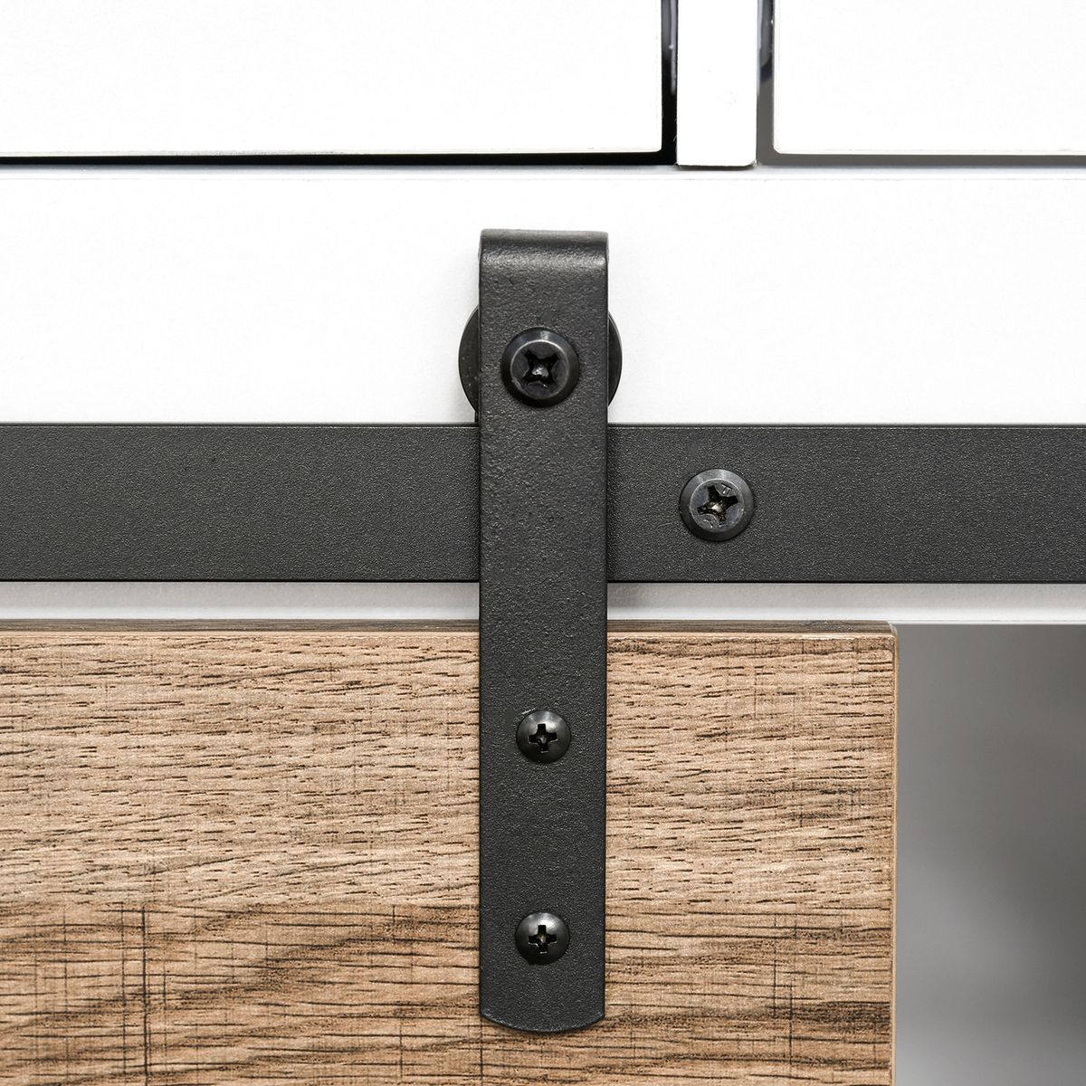Mueble-auxiliar-Cross-Homcom-puerta-corredera-con-botellero-y-2-cajones-blanco-natural-86x80x39-cm-detalle-puerta