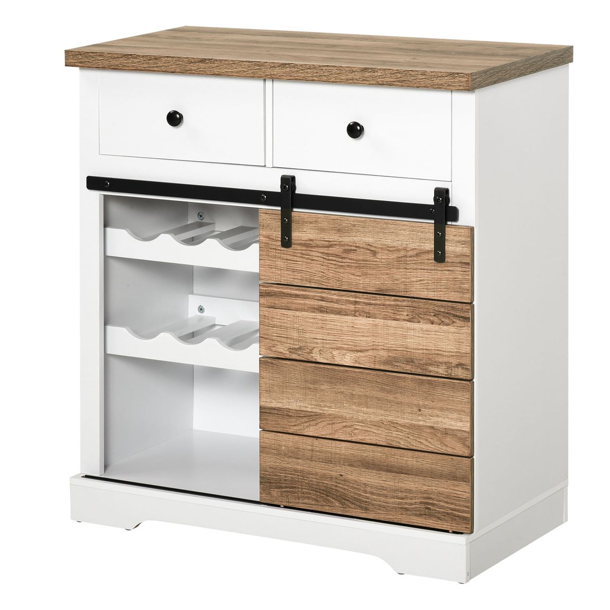 Mueble-auxiliar-Cross-Homcom-puerta-corredera-con-botellero-y-2-cajones-blanco-natural-86x80x39-cm-fondo-blanco