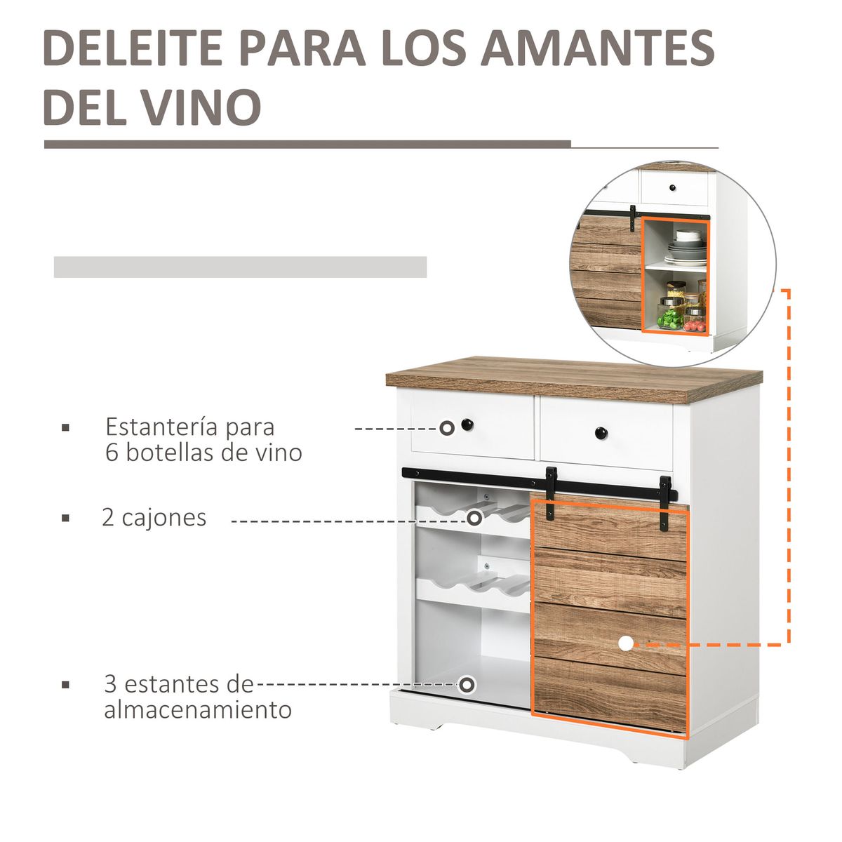 Mueble-auxiliar-Cross-Homcom-puerta-corredera-con-botellero-y-2-cajones-blanco-natural-86x80x39-cm