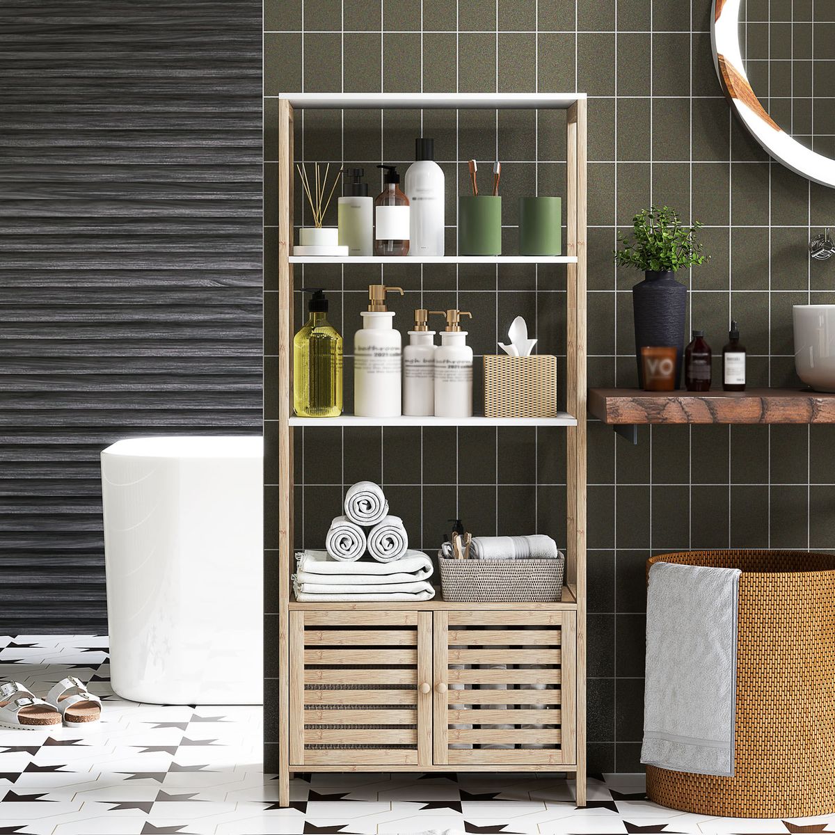 Estanteria-de-baño-Nalya-Homcom-de-bambu-natural-138x63x30-cm