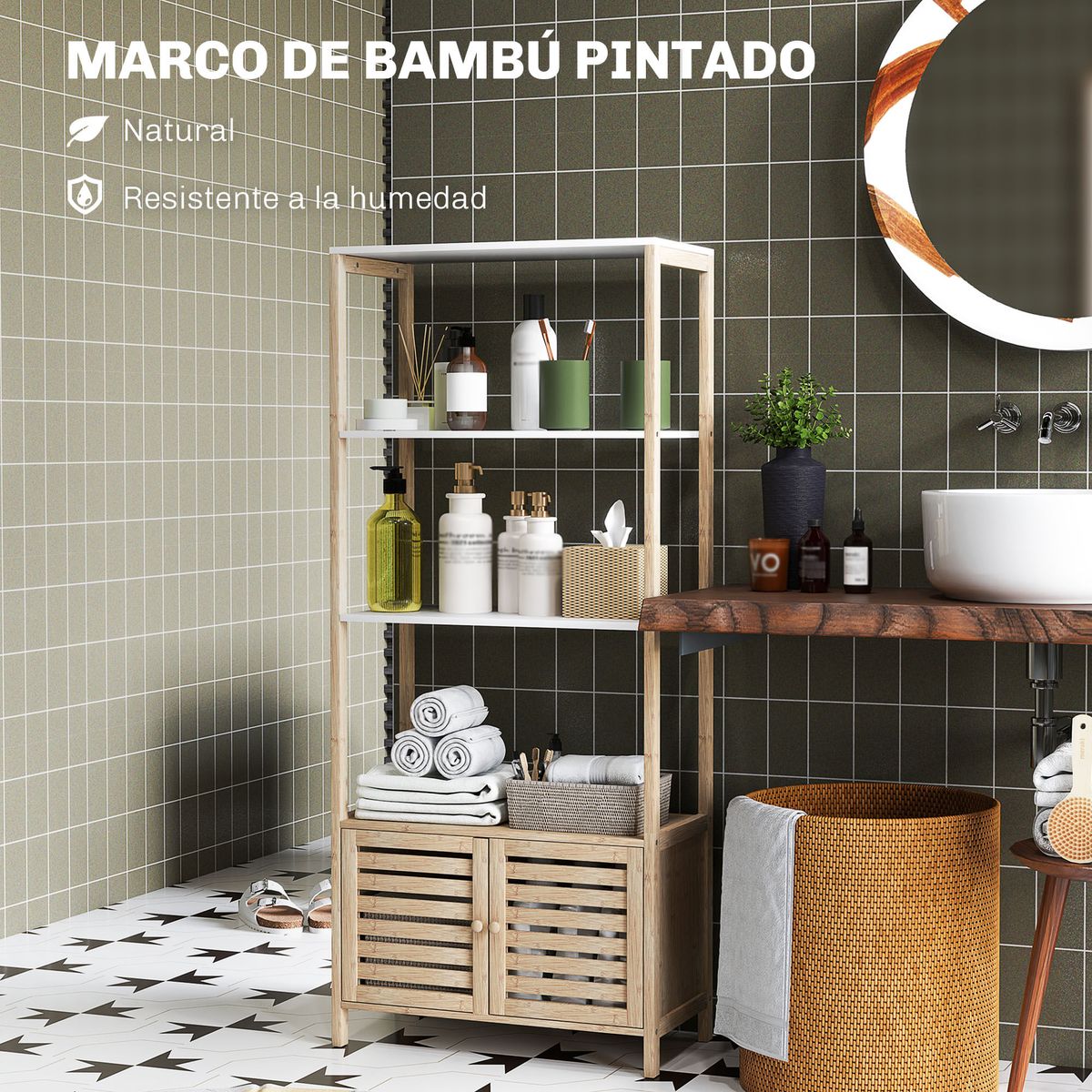 Estanteria-de-baño-Nalya-Homcom-de-bambu-natural-138x63x30-cm