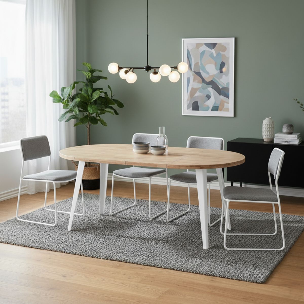 Mesa-de-comedor-BergE-redonda-extensible-nordish-blanco-Ø100x76-cm-ambientada-extendida