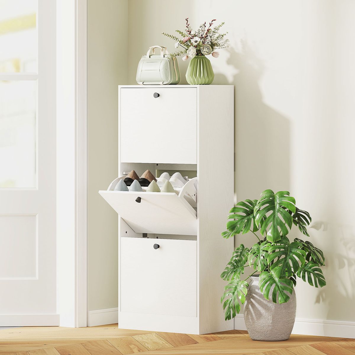 Zapatero-Emue-Homcom-de-3-cajones-liso-blanco-115x47x28-cm
