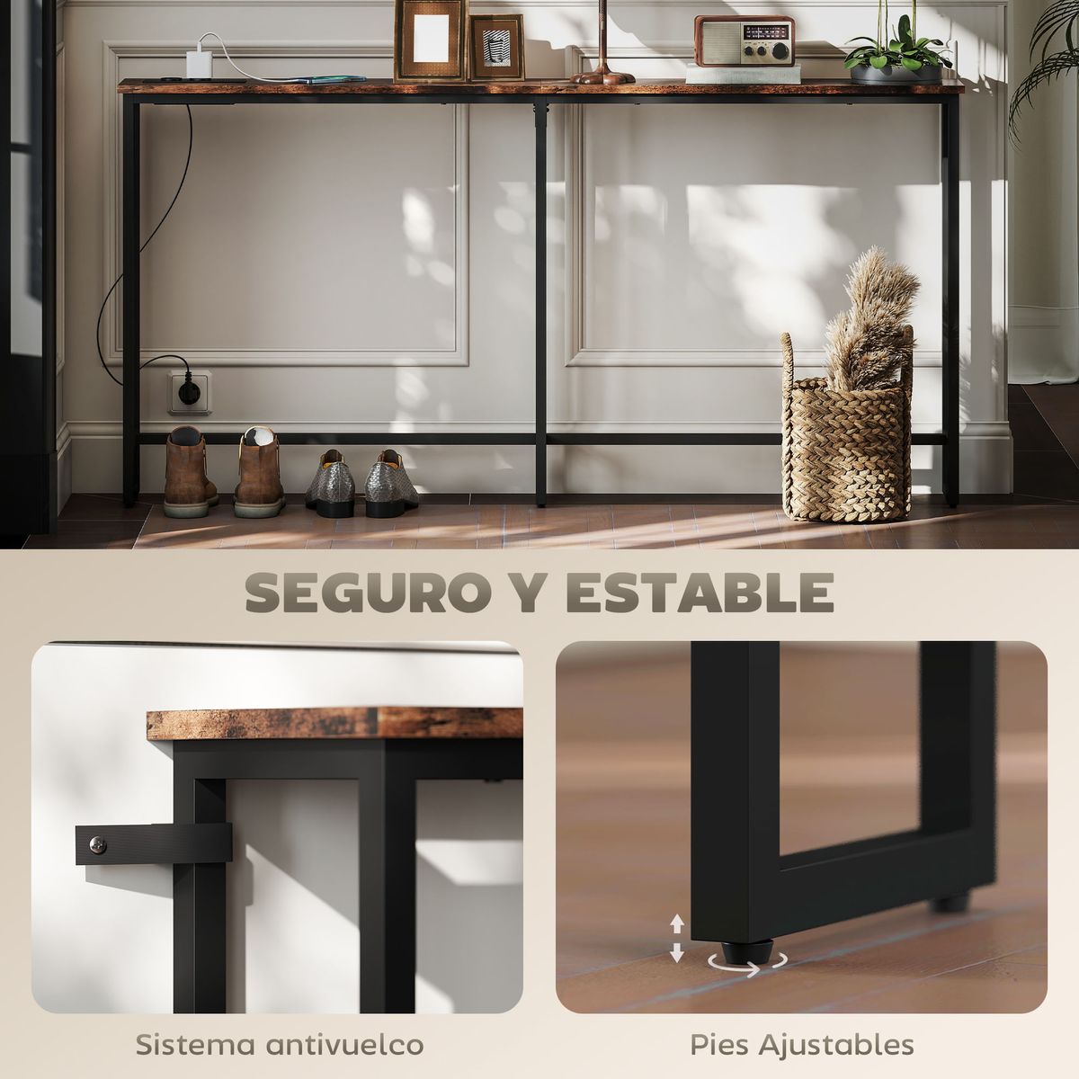 Consola-Rowan-Homcom-estrecha-marron-rustico-80x20x160-cm