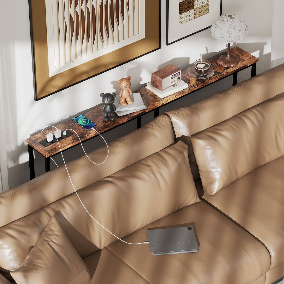 Consola-Rowan-Homcom-estrecha-marron-rustico-80x20x160-cm