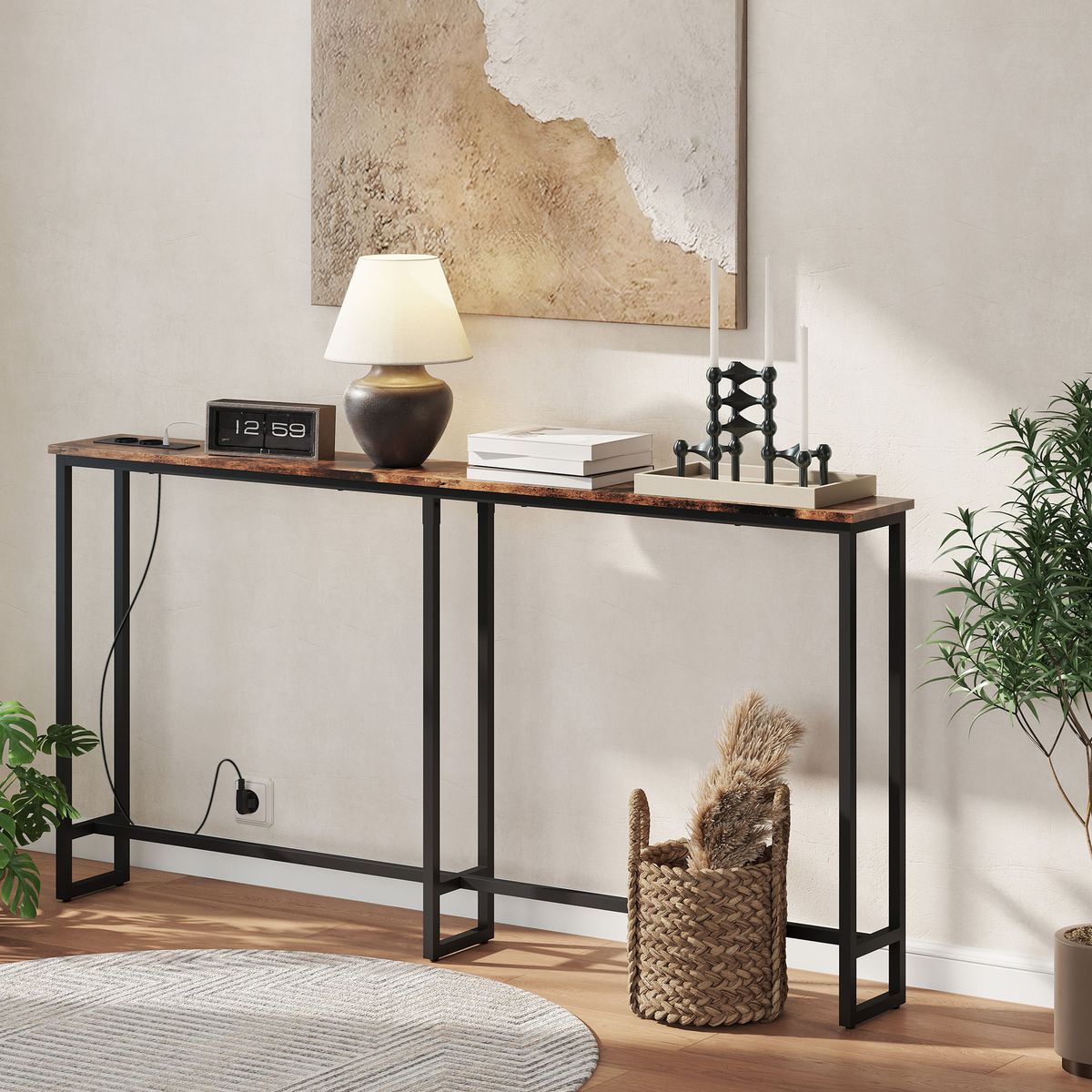 Consola-Rowan-Homcom-estrecha-marron-rustico-80x20x160-cm