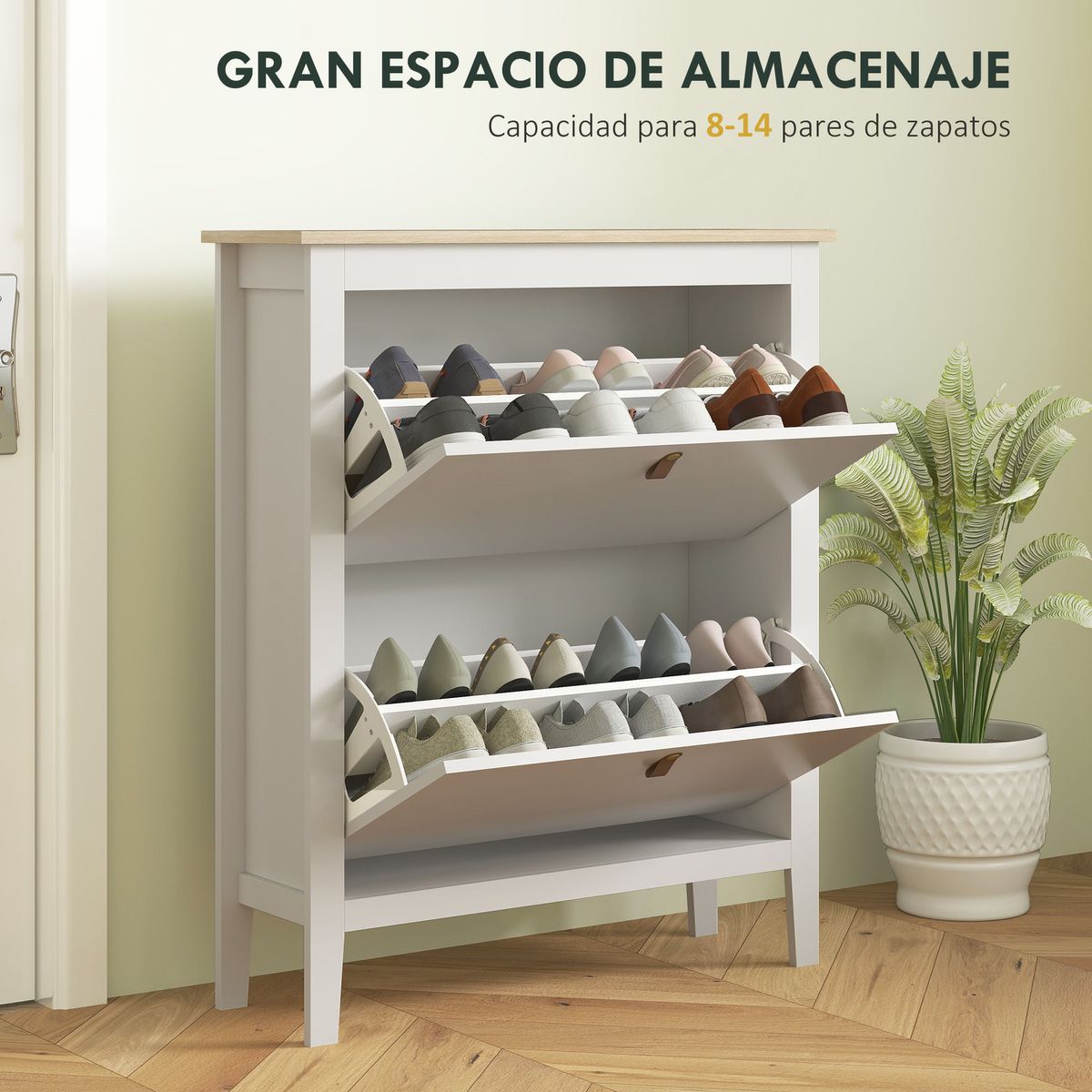 Zapatero-Emile-Homcom-2-cajones-liso-blanco-95x80x24-cm