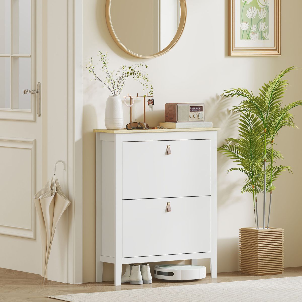 Zapatero-Emile-Homcom-2-cajones-liso-blanco-95x80x24-cm