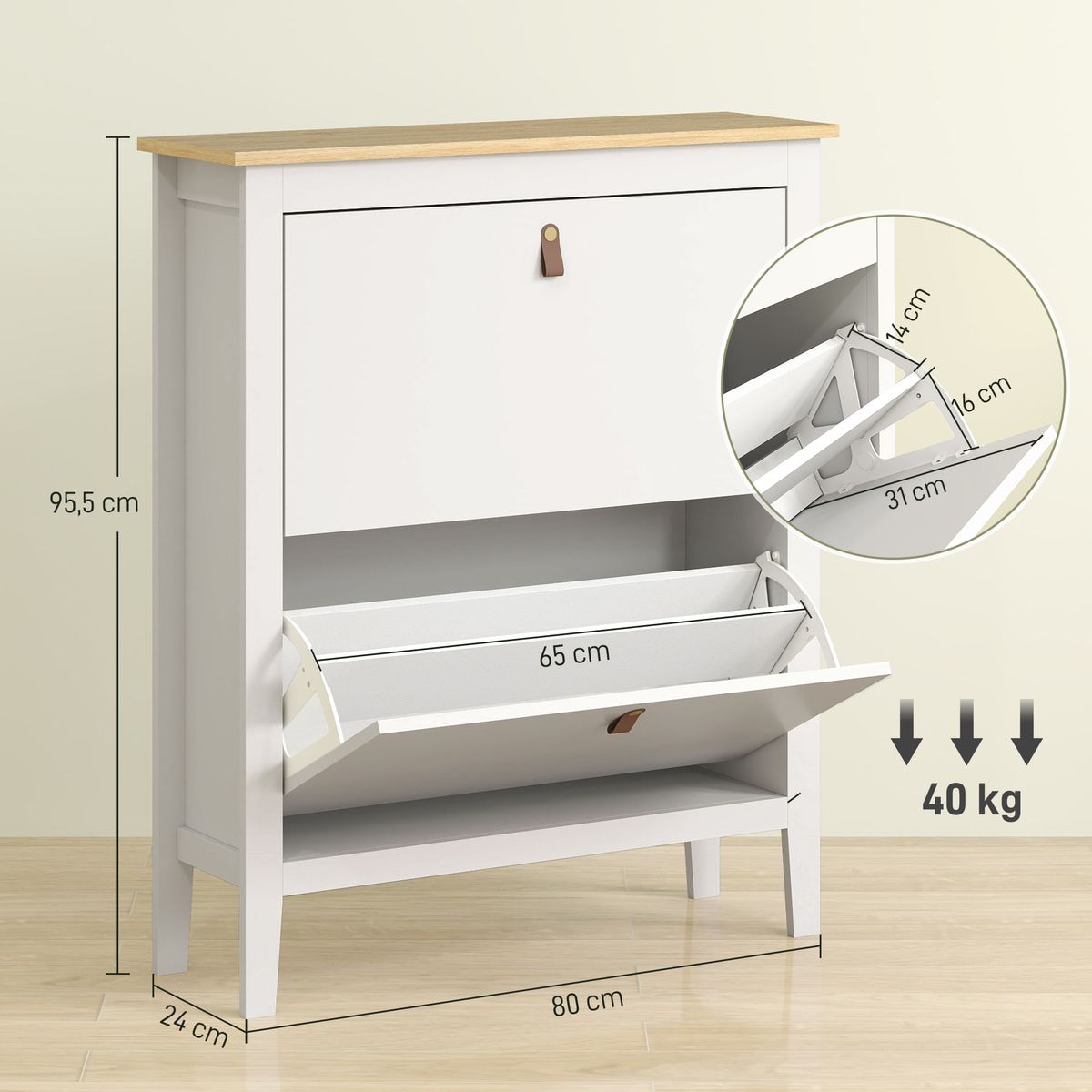 Zapatero-Emile-Homcom-2-cajones-liso-blanco-95x80x24-cm