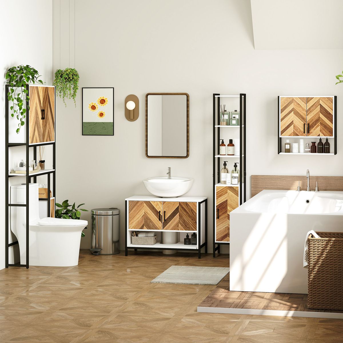 Mueble-de-baño-Nara-Homcom-alto-nogal