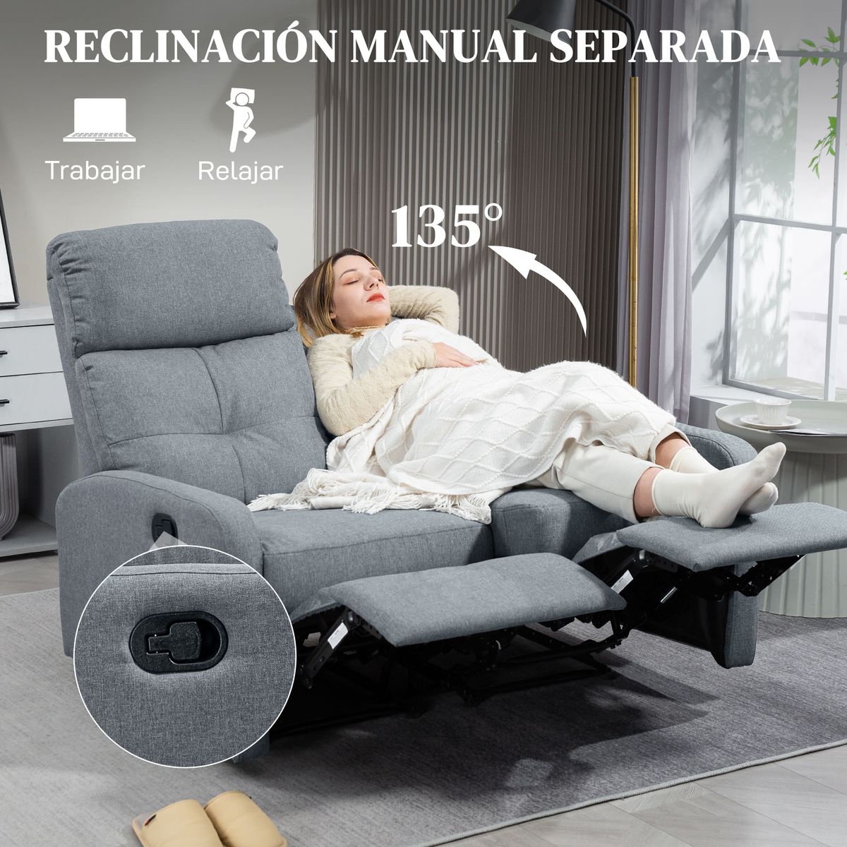 Sofa-Andros-Homcom-reclinable-gris-101x118x95-cm