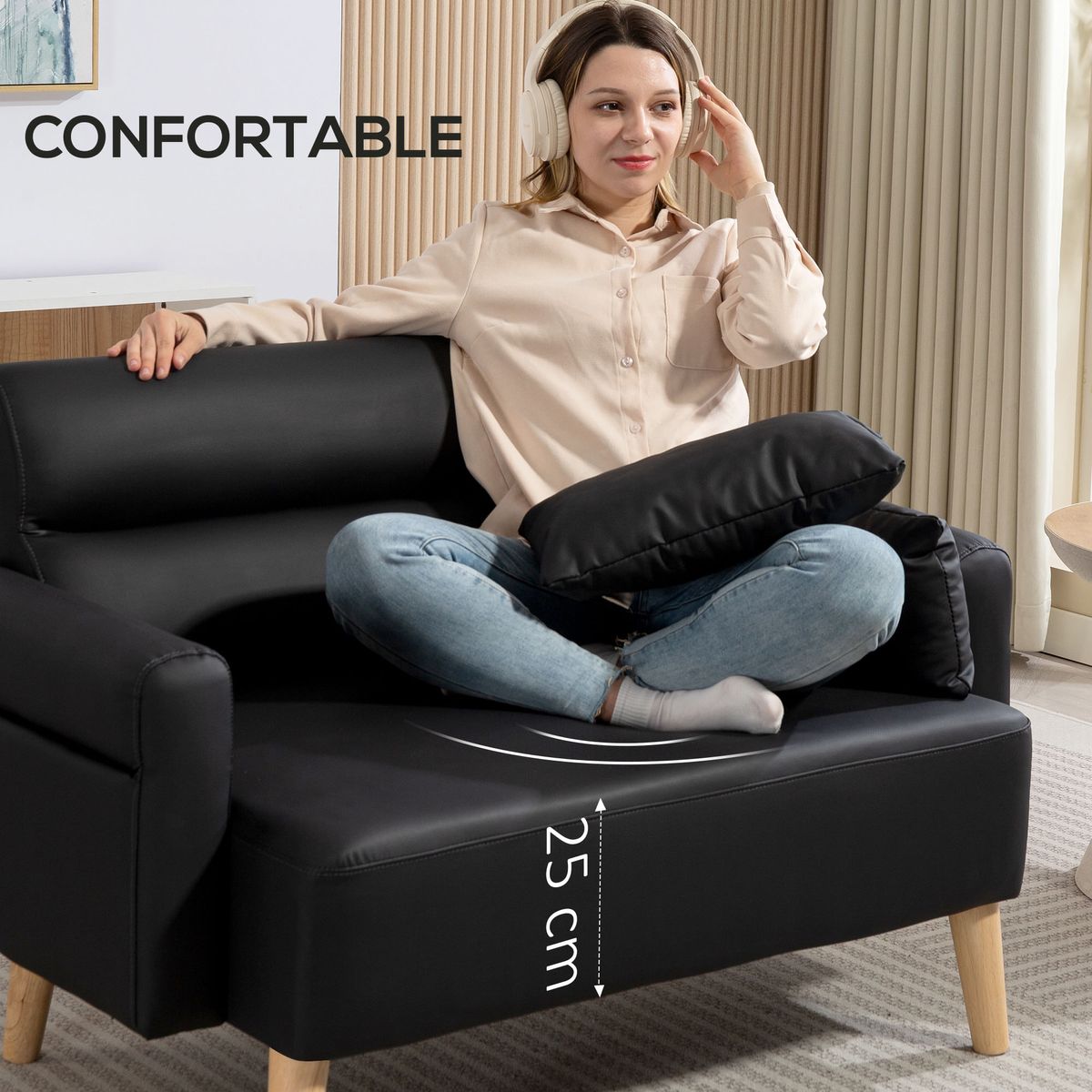 Sofa-Esker-Homcom-tapizado-en-cuero-negro-78x117x78-cm