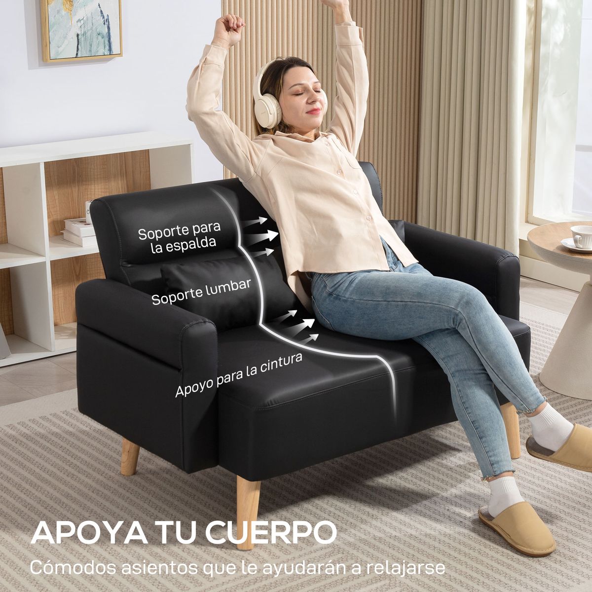 Sofa-Esker-Homcom-tapizado-en-cuero-negro-78x117x78-cm