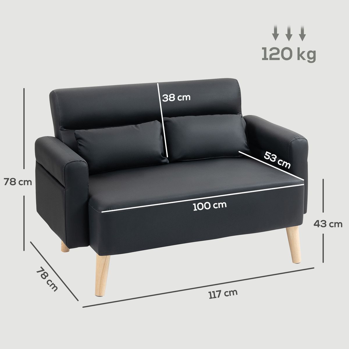 Sofa-Esker-Homcom-tapizado-en-cuero-negro-78x117x78-cm