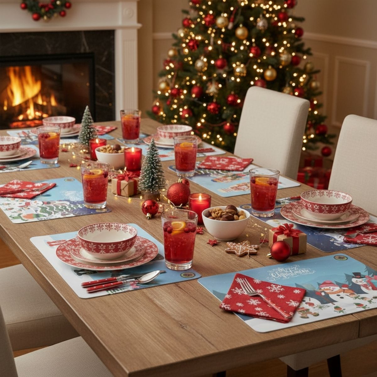 Mantel-individual-Laponia-diseño-muñecos-de-nieve-285x435-cm-conjunto