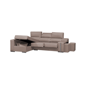 Sofá chaiselongue Ares 3 plazas con arcón y 2 taburetes tela nevada