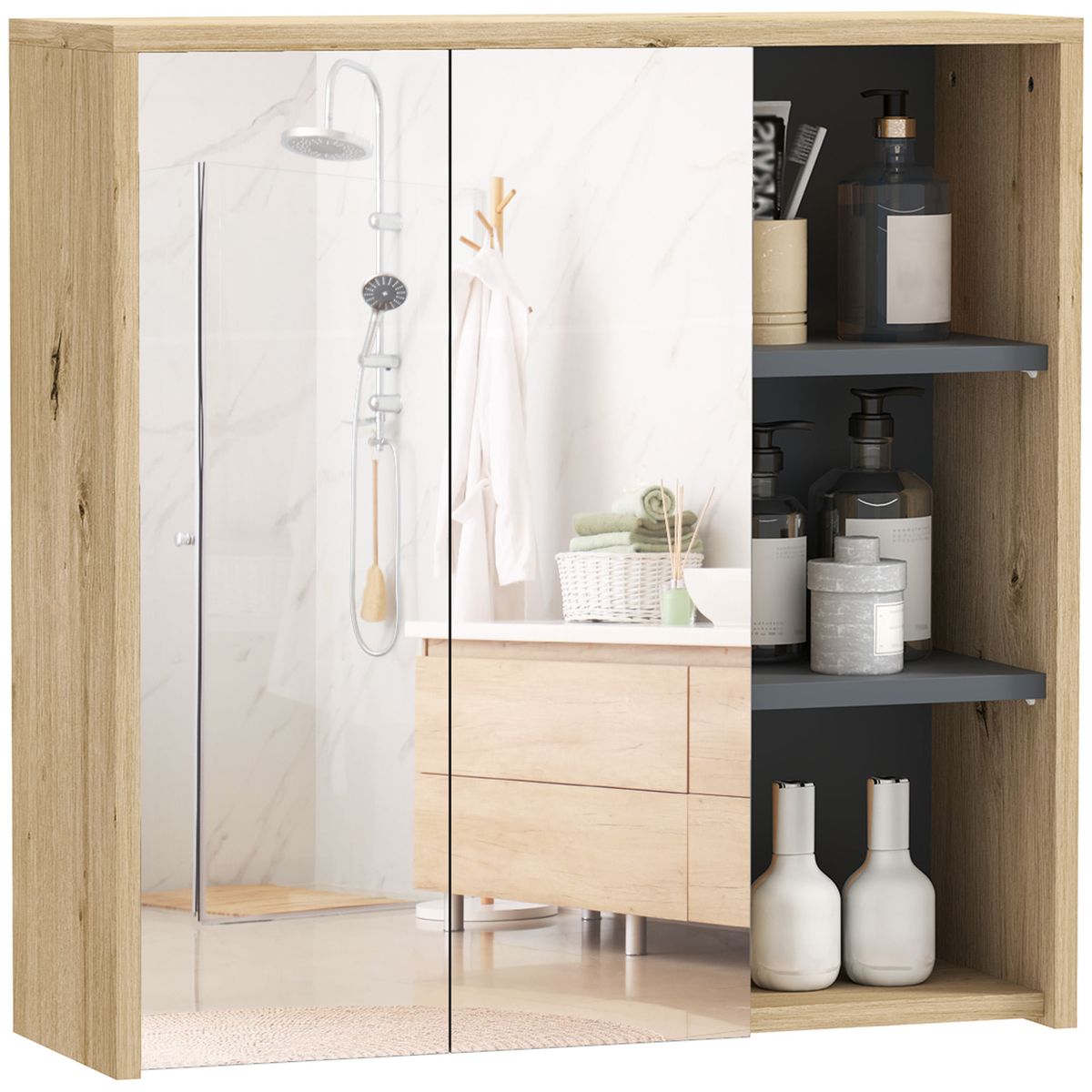 Armario-de-baño-Katie-Homcom-con-espejo-mural-60x60x20