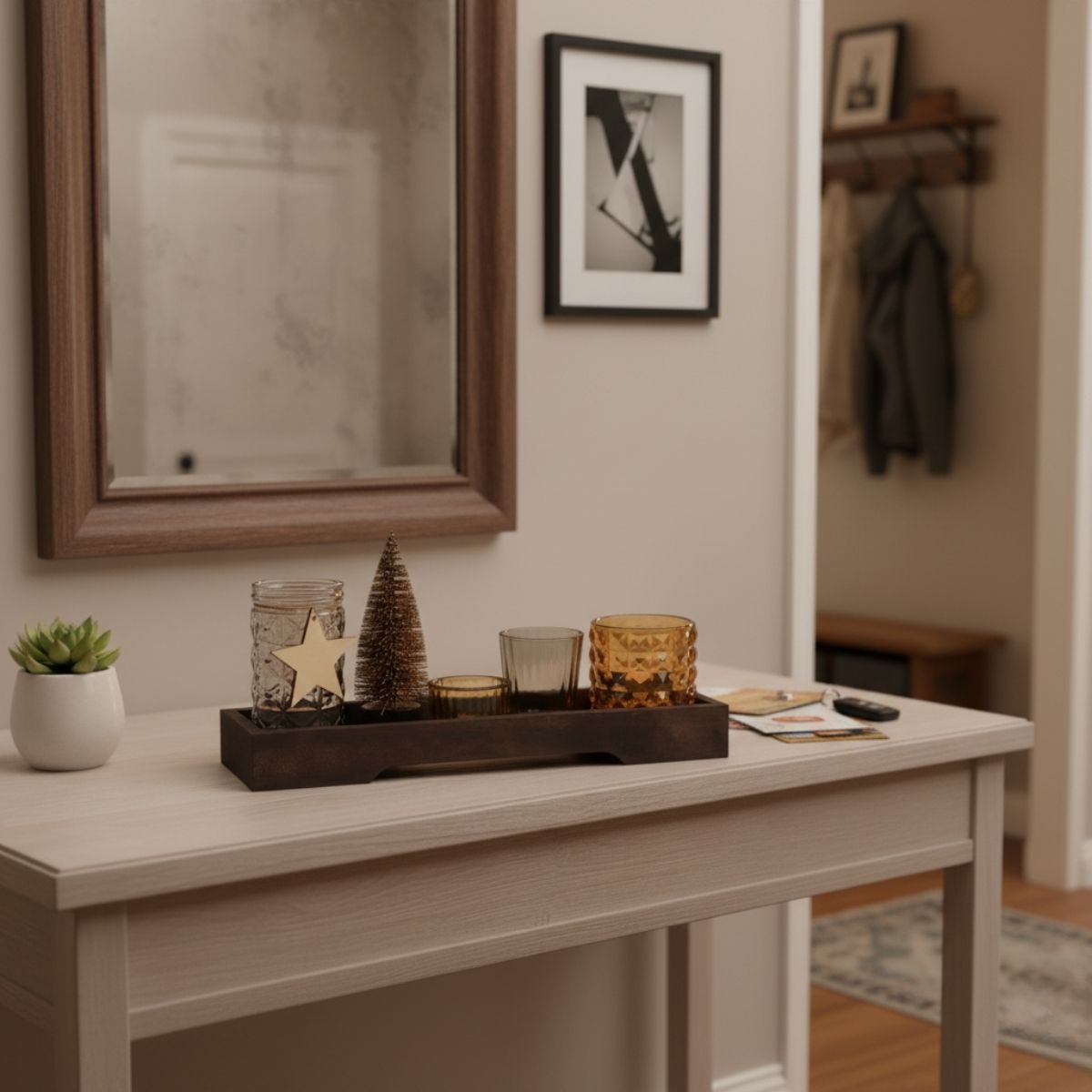Set-de-5-portavelas-diseño-navideño-negro--ambientada-recibidor