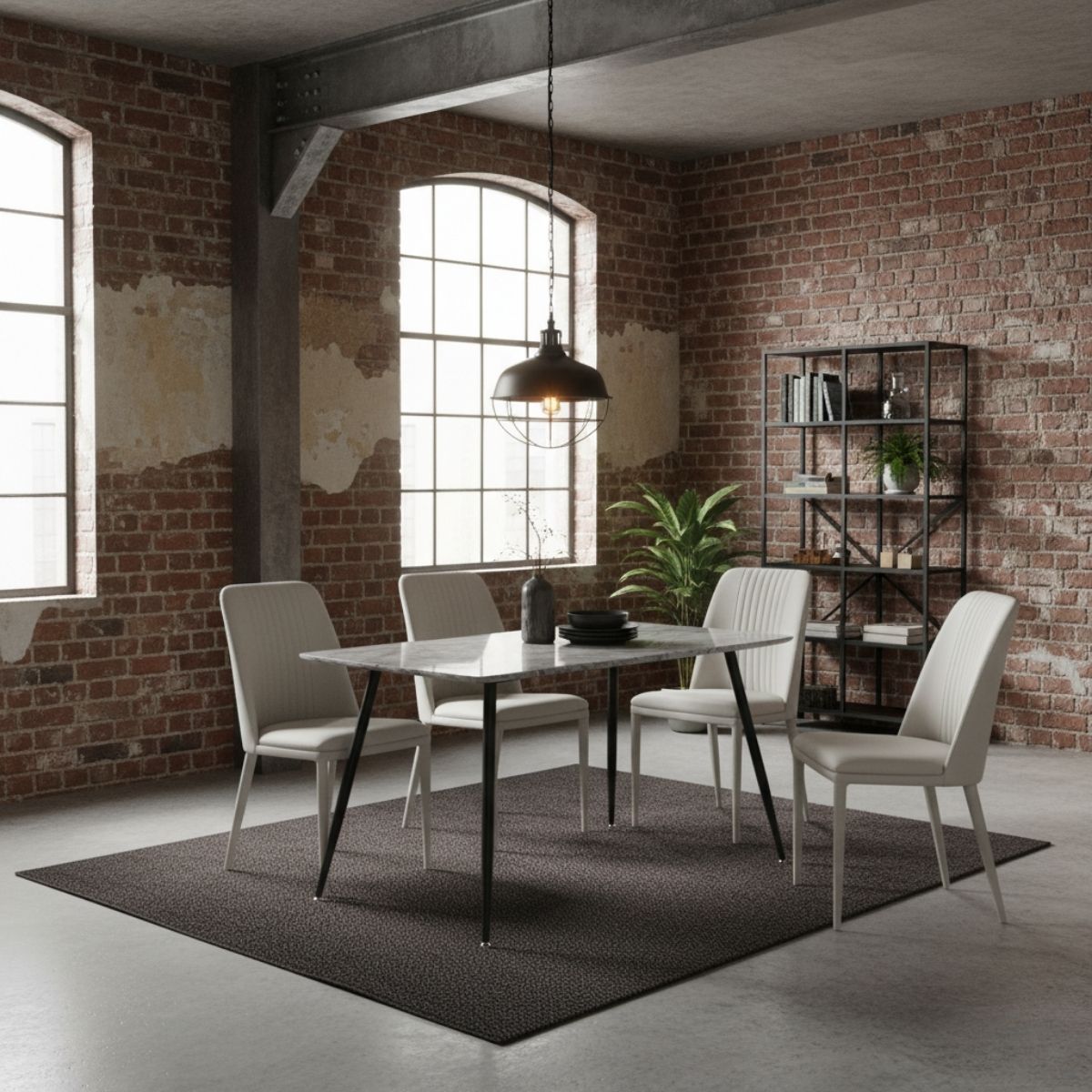 Conjunto-de-comedor-mesa-Sander---4-sillas-Rowena-ambientada-industrial