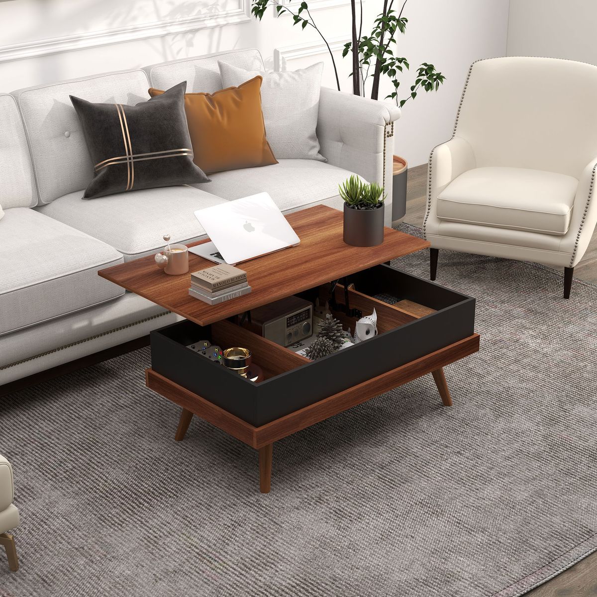 Mesa-de-centro-elevable-Elora-Homcom-3-Compartimientos-marron-negro-54x100x79-cm