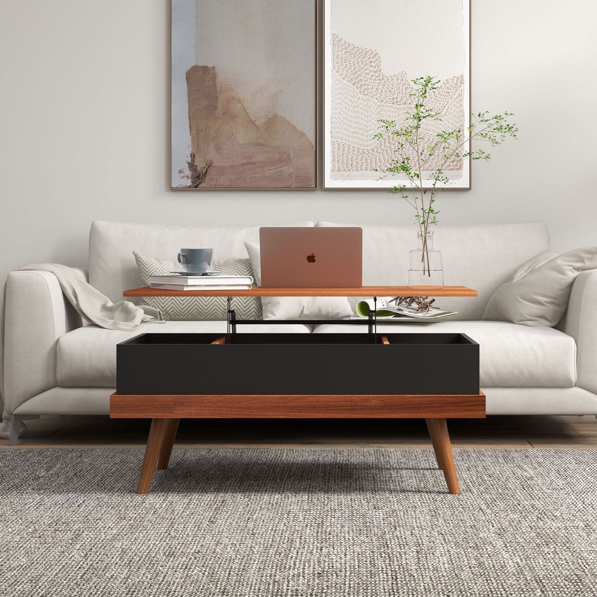 Mesa-de-centro-elevable-Elora-Homcom-3-Compartimientos-marron-negro-54x100x79-cm
