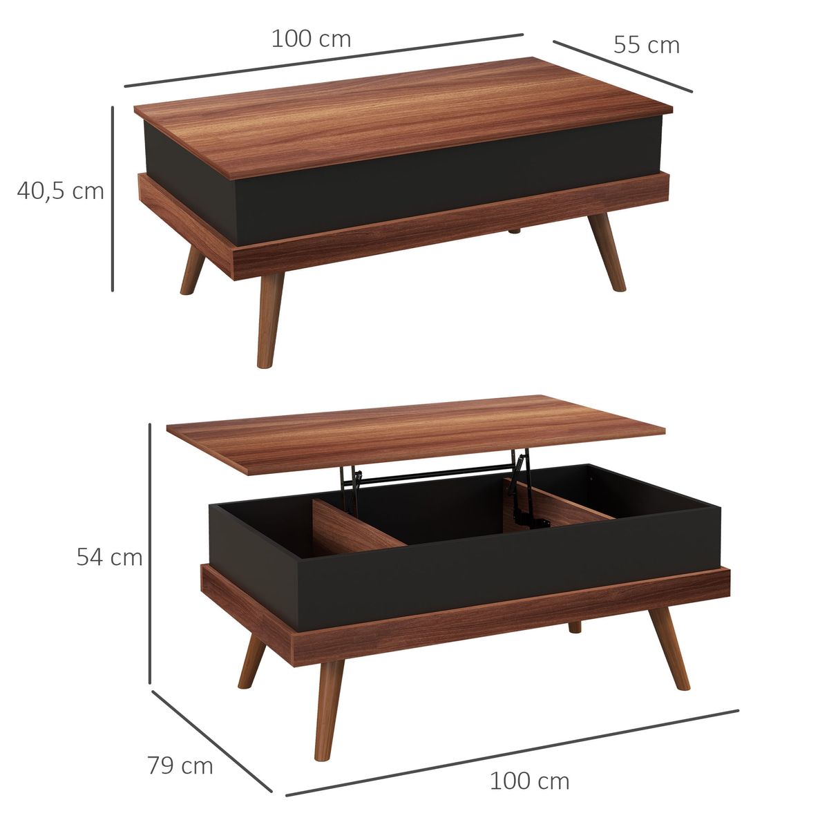 Mesa-de-centro-elevable-Elora-Homcom-3-Compartimientos-marron-negro-54x100x79-cm