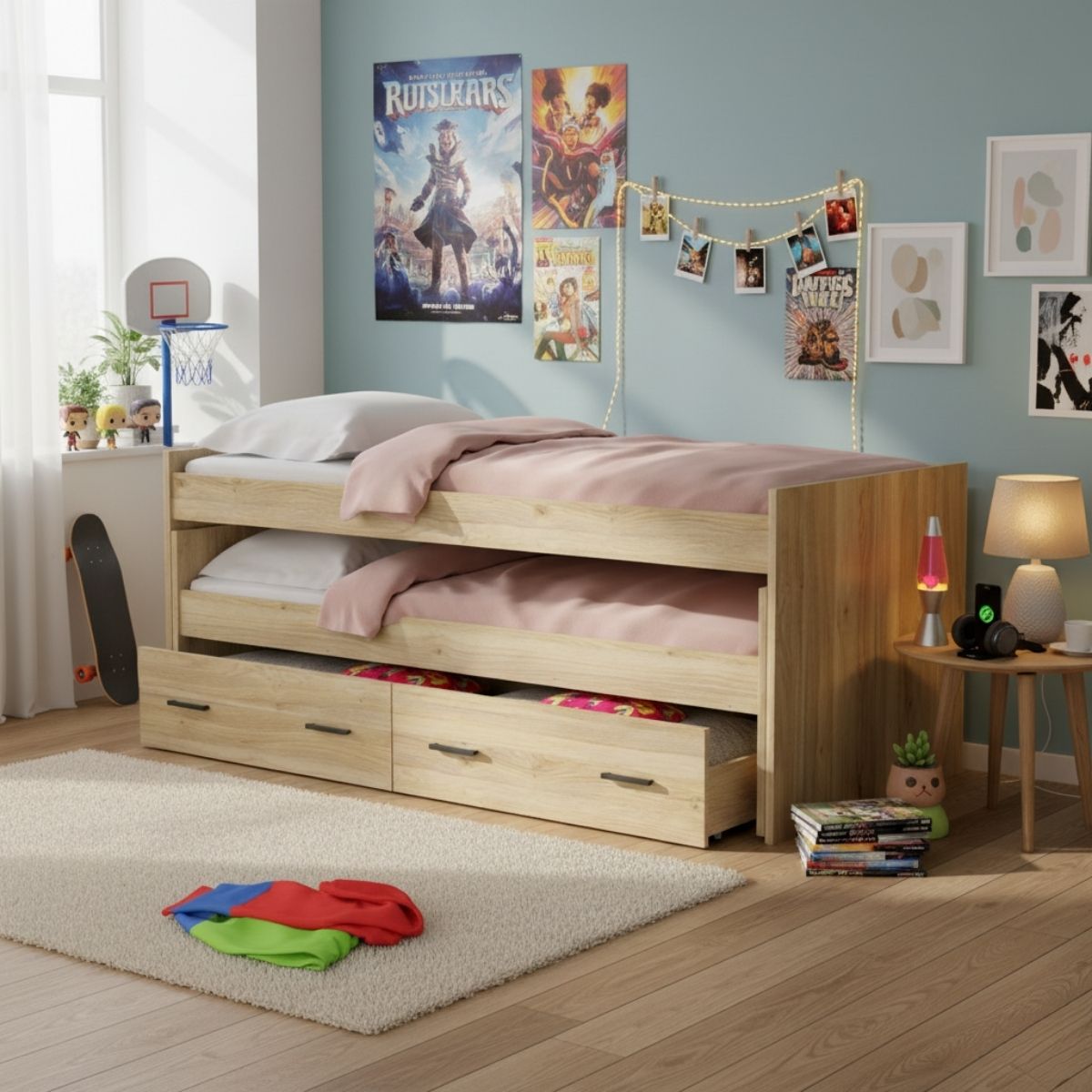 Cama-nido-New-Aura-con-2-cajones-natural-72x2026x98-cm-ambientada-juvenil