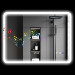 Espejo de baño Lumera Homcom luz LED + altavoz Bluetooth 60x80x3,5 cm