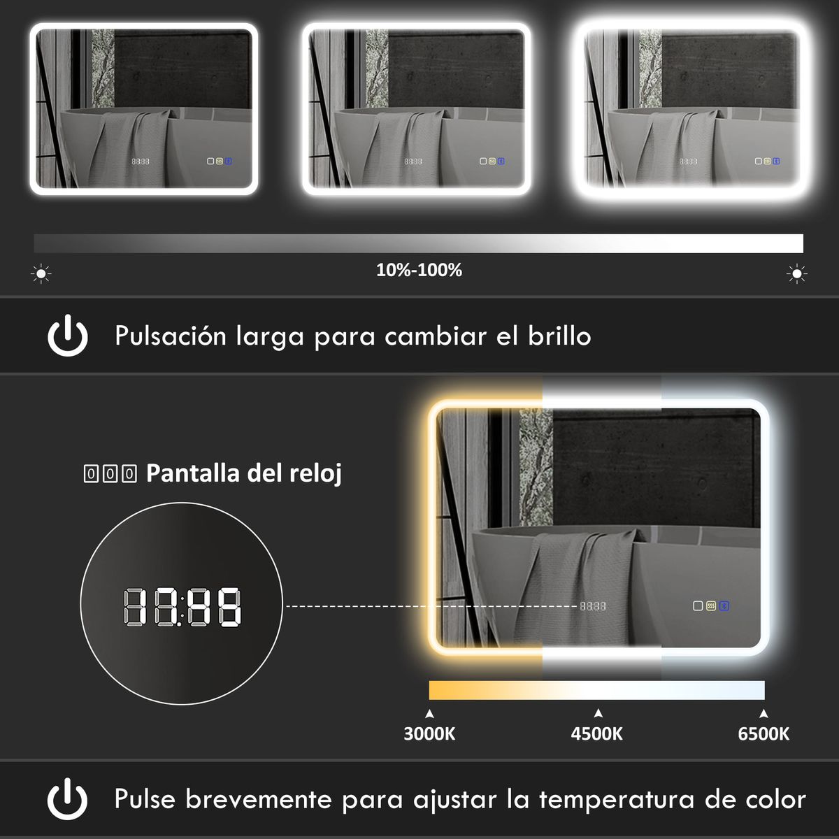 Espejo-de-baño-Lumera-Homcom-luz-LED-60x80-cm