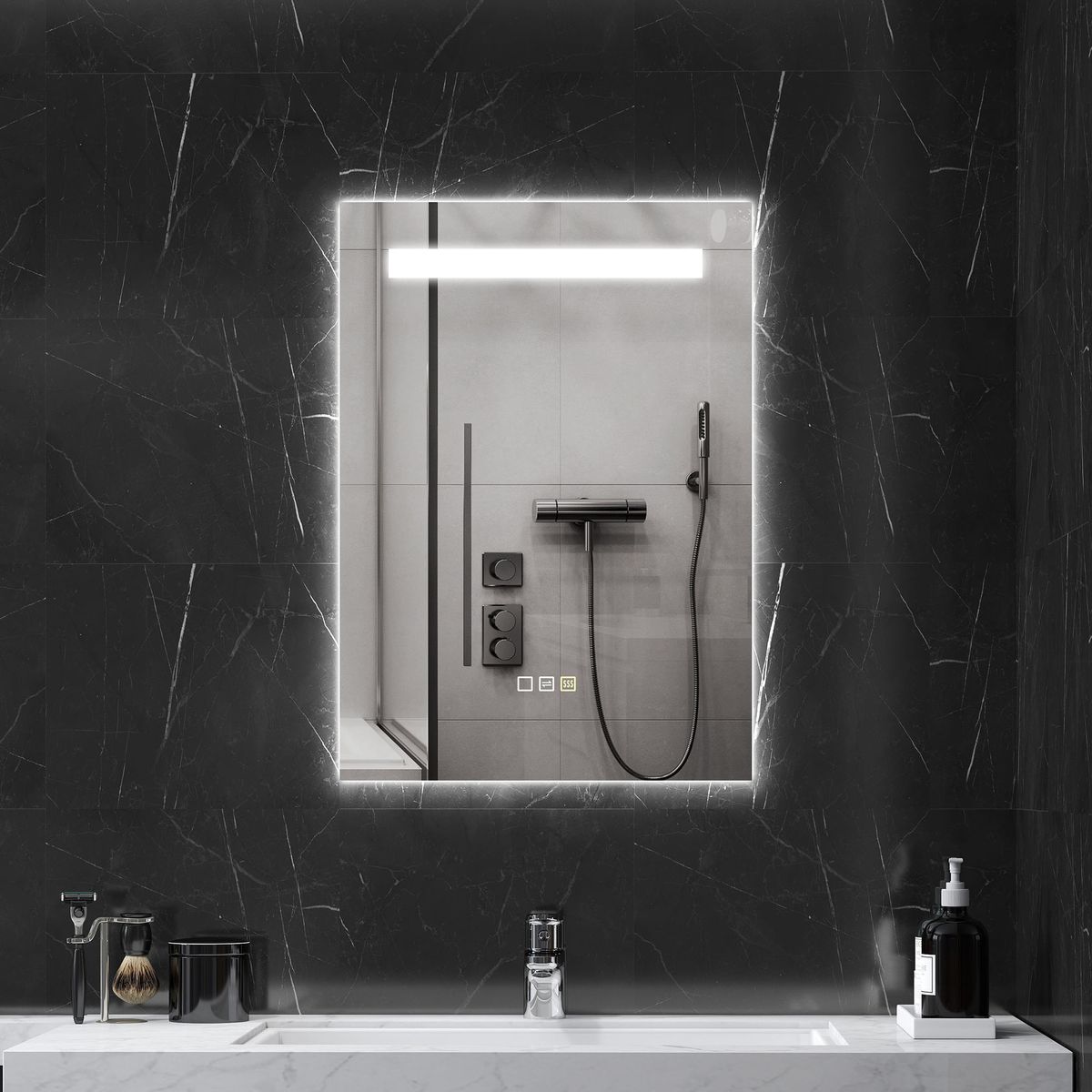 Espejo-de-baño-Lumera-Homcom-3-colores-tactil-plata-70x50-cm