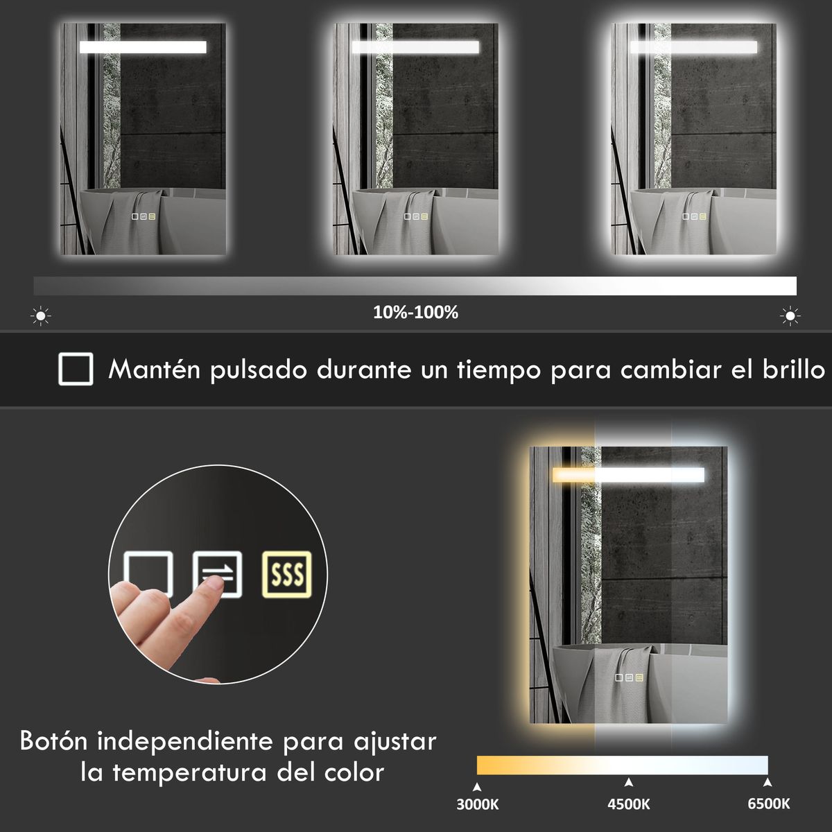 Espejo-de-baño-Lumera-Homcom-3-colores-tactil-plata-70x50-cm