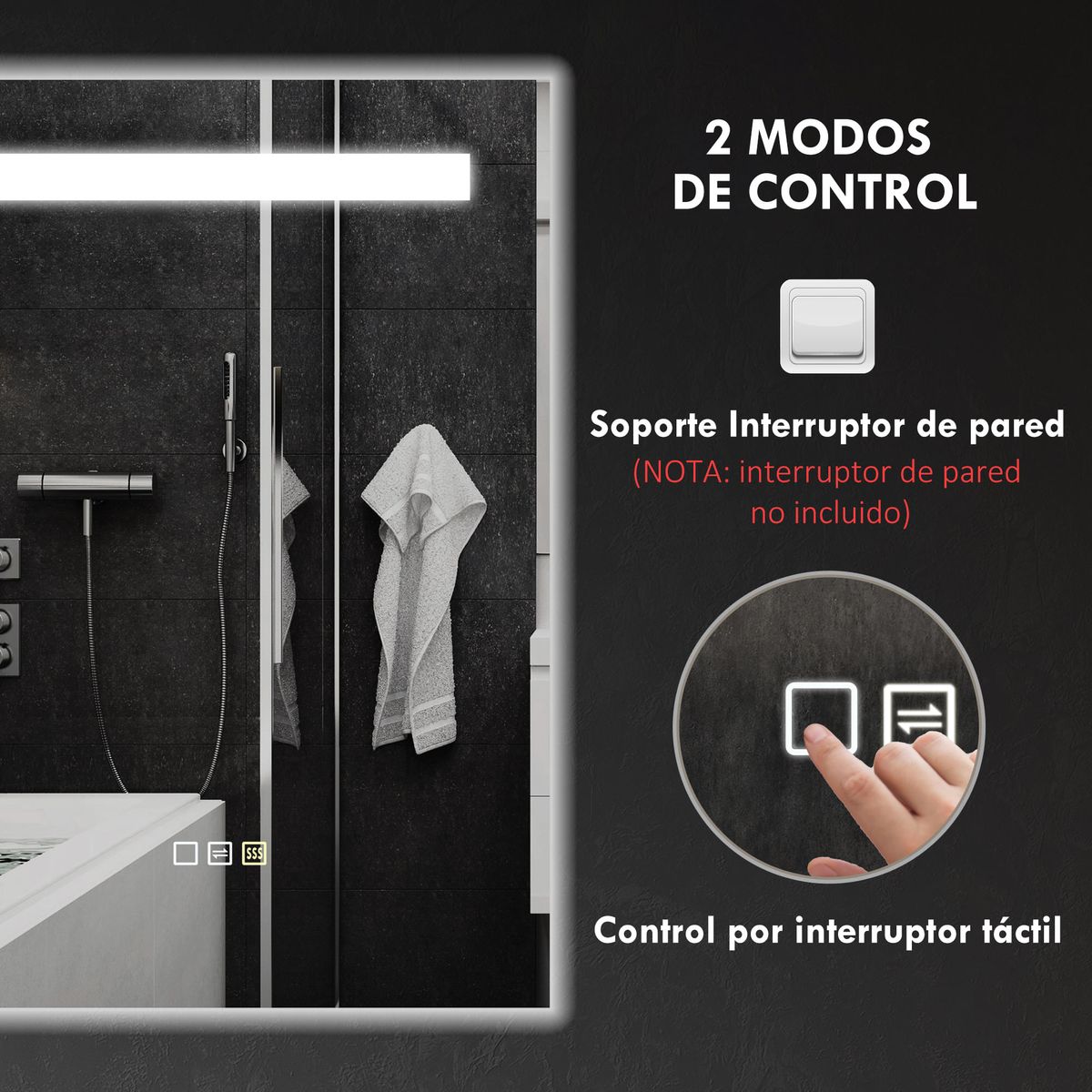 Espejo-de-baño-Lumera-Homcom-3-colores-tactil-plata-70x50-cm