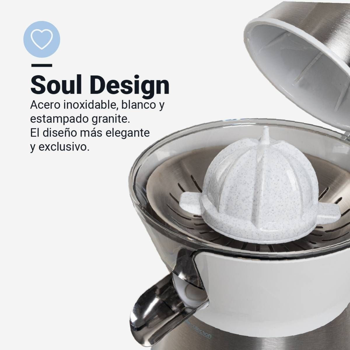 Exprimidor-de-brazo-Juicy-Plus-Universal-Blue-300W-2-conos-blanco-detalle