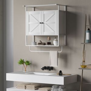 Armario de baño Positive Homcom 2 puertas con toallero blanco 75x63x34 cm