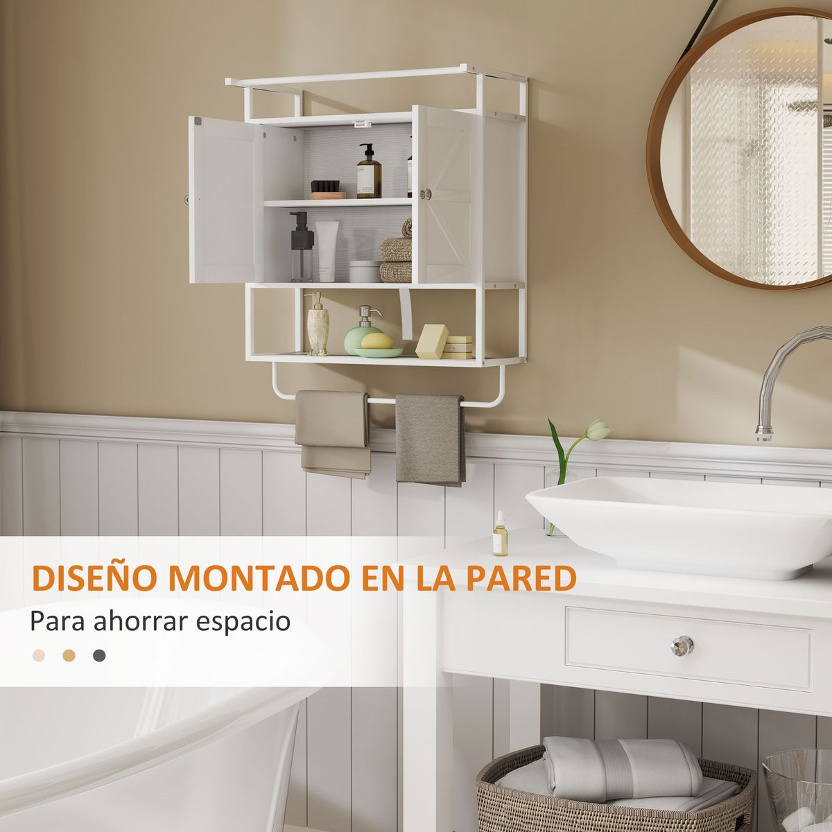 Armario-de-baño-Positive-Homcom-2-puertas-con-toallero-blanco-75x63x34-cm-caracteristicas