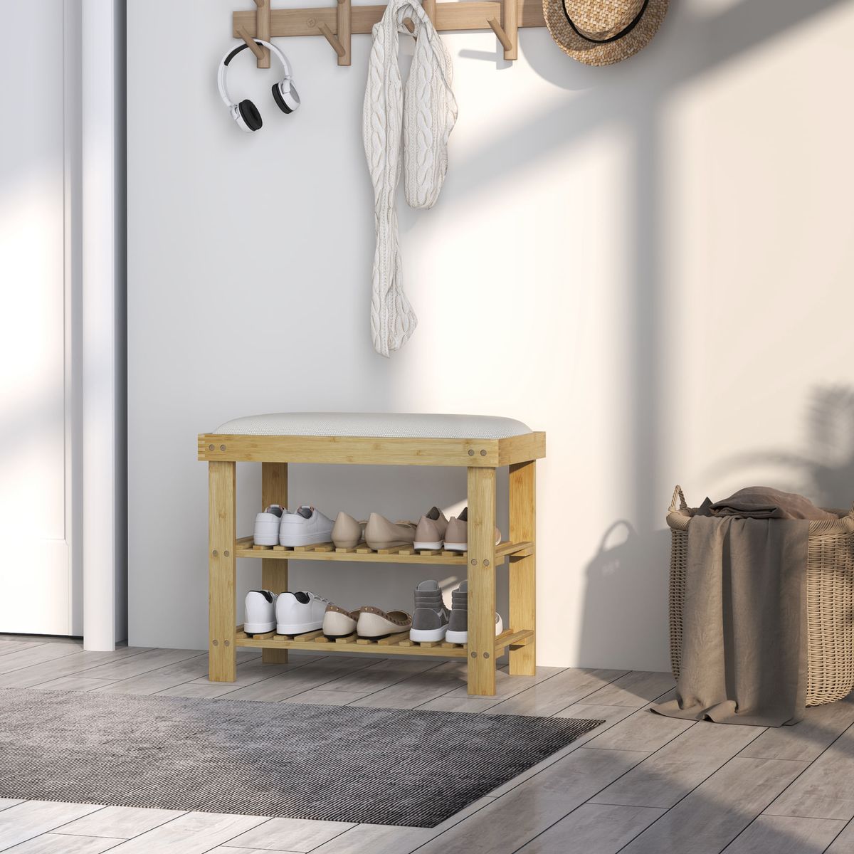 Banco-zapatero-Flower-Homcom-6-pares-2-niveles-con-cojin-crema-49x60x29-cm-ambientada