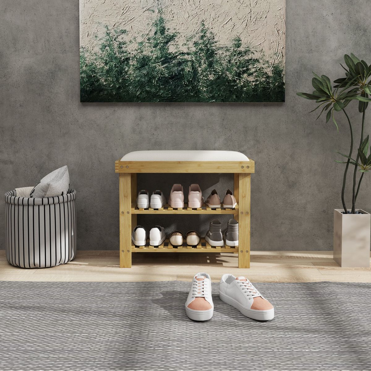 Banco-zapatero-Flower-Homcom-6-pares-2-niveles-con-cojin-crema-49x60x29-cm-bancos