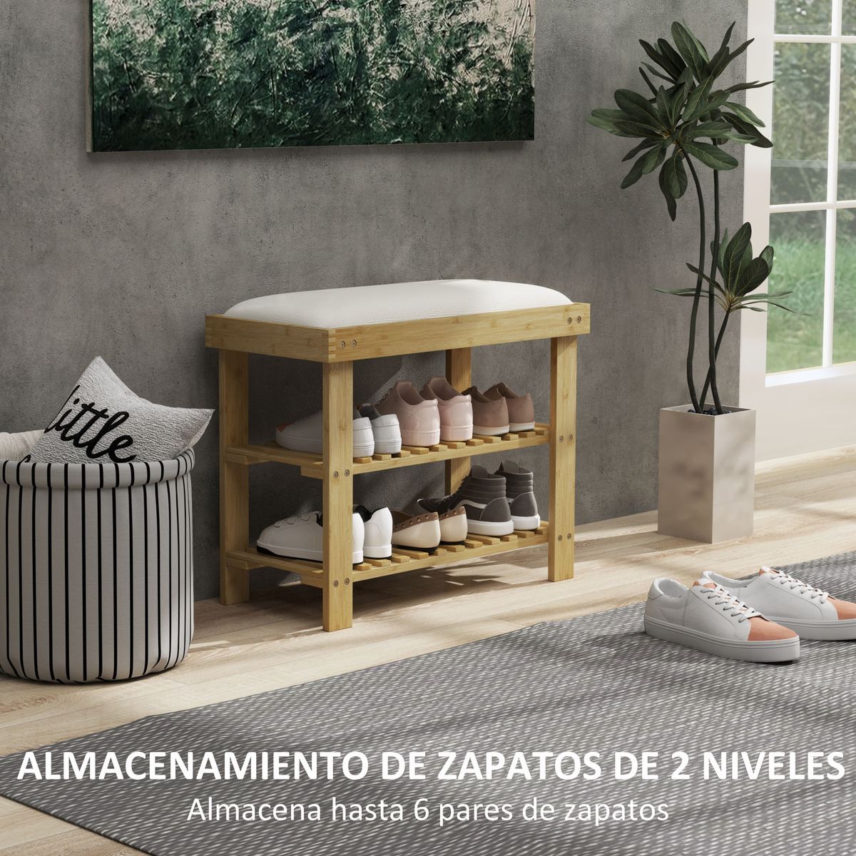 Banco-zapatero-Flower-Homcom-6-pares-2-niveles-con-cojin-crema-49x60x29-cm-caracteristicas