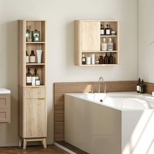 Columna de baño Shine Homcom 2 estantes con cajón y armario natural 170x33x30 cm