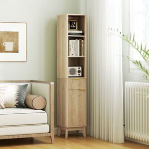 Columna de baño Shine Homcom 2 estantes con cajón y armario natural 170x33x30 cm