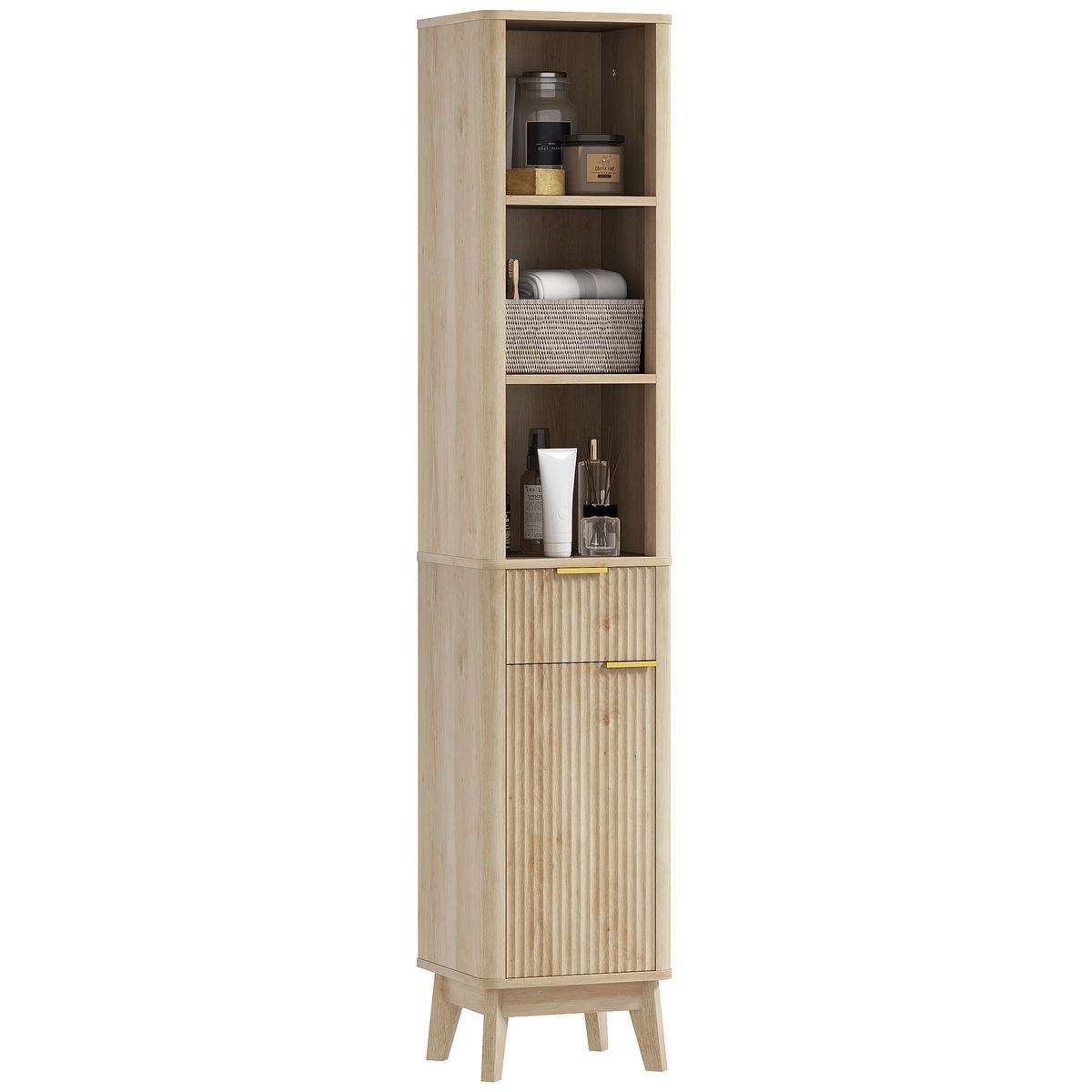 Columna-de-baño-Shine-Homcom-2-estantes-con-cajon-y-armario-natural-170x33x30-cm-fondo-blanco