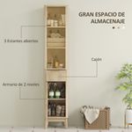 Columna-de-baño-Shine-Homcom-2-estantes-con-cajon-y-armario-natural-170x33x30-cm