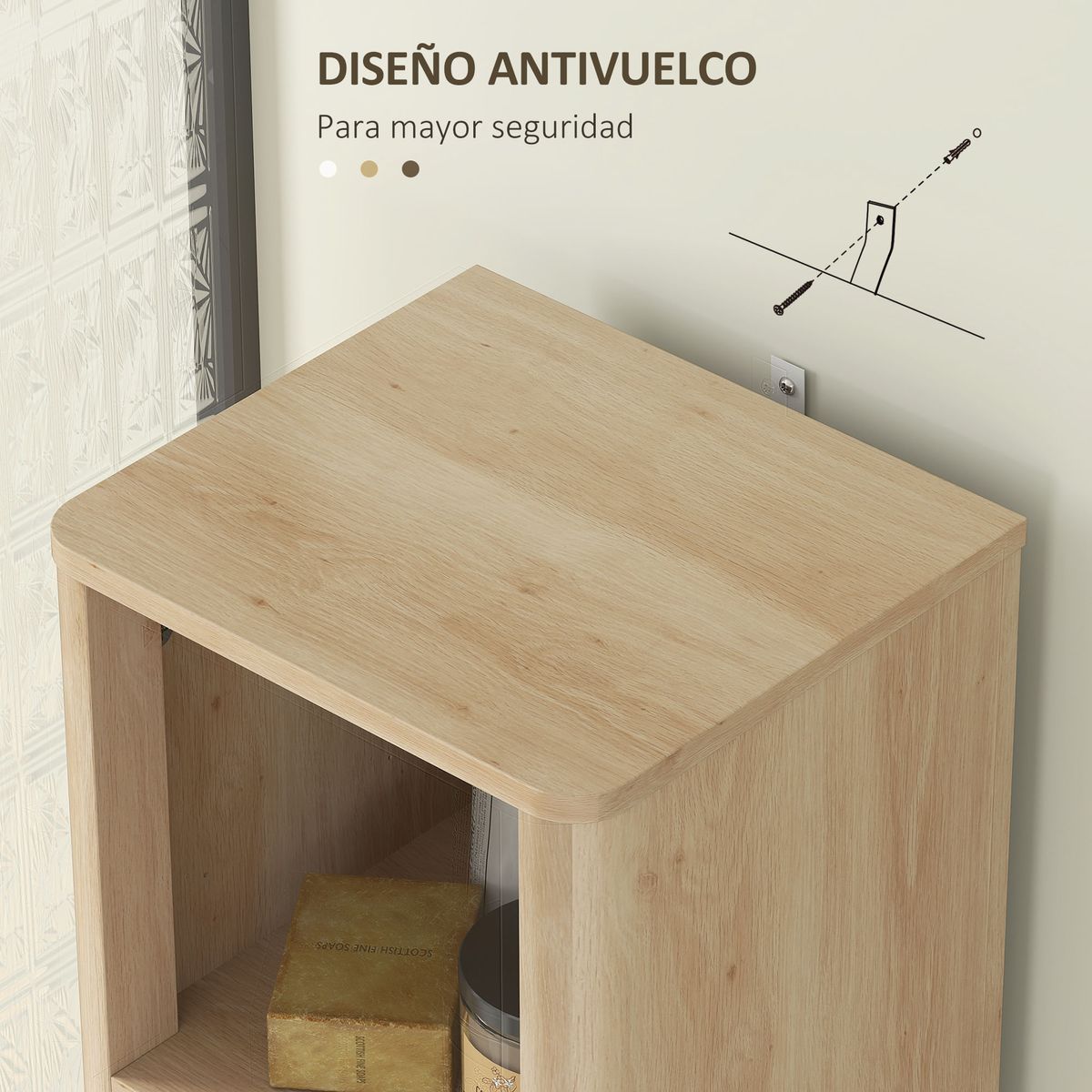 Columna-de-baño-Shine-Homcom-2-estantes-con-cajon-y-armario-natural-170x33x30-cm