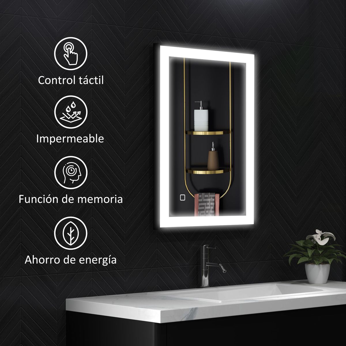 Espejo-Honda-Homcom-antivaho-con-luz-LED-negro-50x70x3-cm