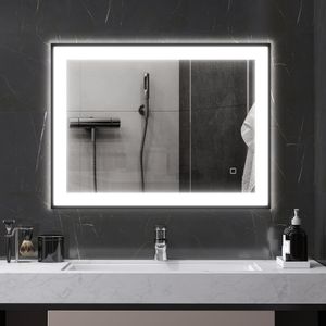 Espejo Oval Homcom antivaho con luz LED negro 60x80x3 cm