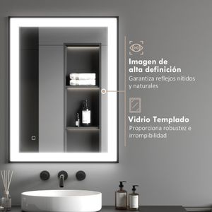 Espejo Oval Homcom antivaho con luz LED negro 60x80x3 cm