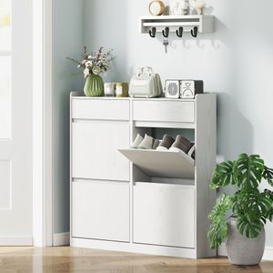 Zapatero Halo Homcom 4 puertas abatibles con 2 cajones blanco 95,3x98x19,2 cm