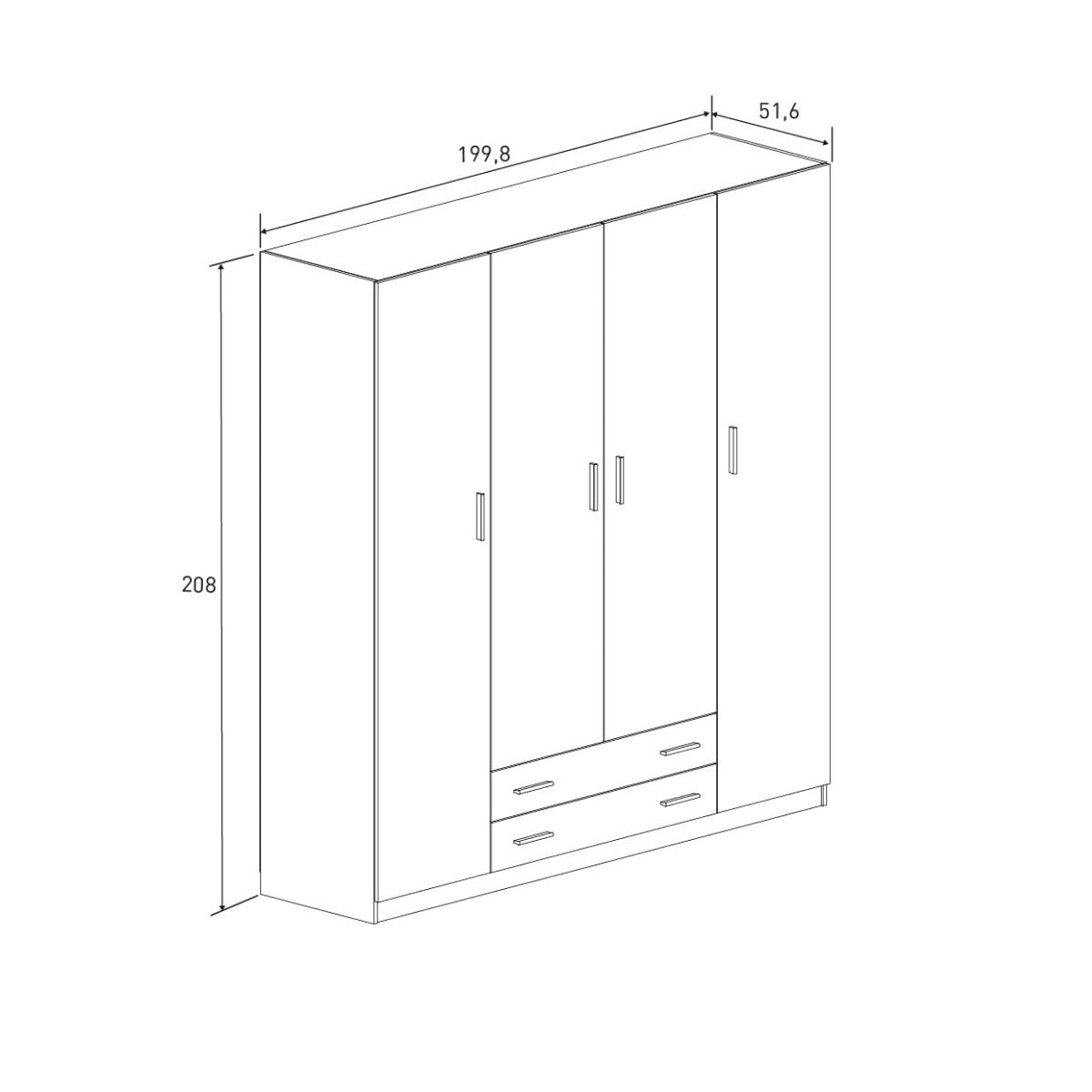 Armario-Rapid-4-puertas-abatibles-con-2-cajones-natural-208x1998x516-cm-medidas