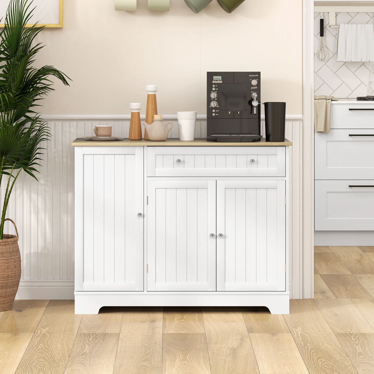 Aparador-Mirlo-Homcom-3-puertas-con-cajon-blanco-natural-83x105x40-cm